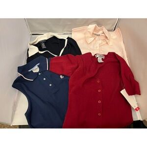 Red Cardigan and Navy Polo Set